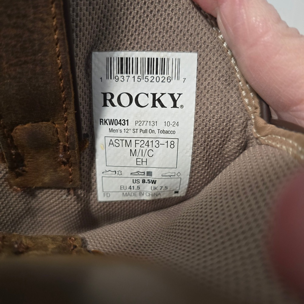 Rocky Mens RKW0431 12in ST Steel Toe Waterproof Western Work Boots Brown 8.5W - Picture 7 of 7